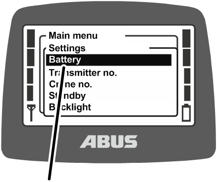 U:\Allgemein\Produkthandbücher\Produkthandbücher Fotos\ABURemote Meisterschalter\Ohne Sender (mit Displaytexten)\trans_de\Menü Batterie.png