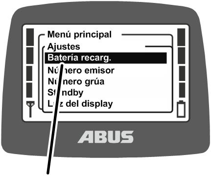 U:\Allgemein\Produkthandbücher\Produkthandbücher Fotos\ABURemote Meisterschalter\Ohne Sender (mit Displaytexten)\trans_de\Menü Batterie.png