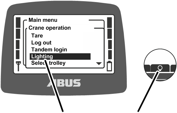 U:\Allgemein\Produkthandbücher\Produkthandbücher Fotos\ABURemote Meisterschalter\Ohne Sender (mit Displaytexten)\trans_de\Funktionen Kranlicht.png