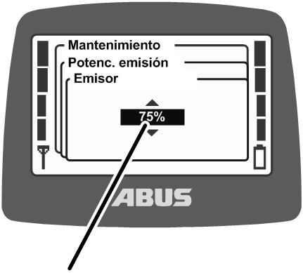 U:\Allgemein\Produkthandbücher\Produkthandbücher Fotos\ABURemote Meisterschalter\Ohne Sender (mit Displaytexten)\trans_es\Sendeleistung einstellen.png