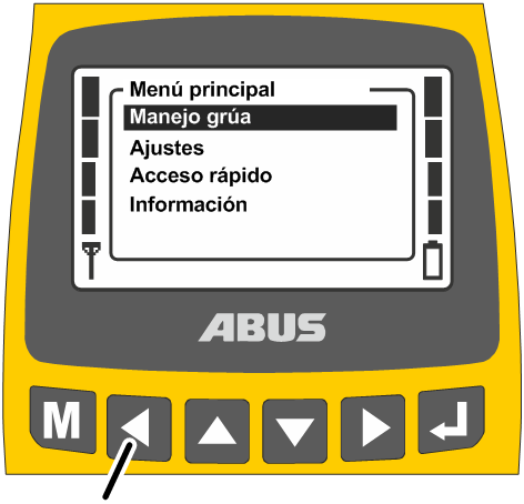U:\Allgemein\Produkthandbücher\Produkthandbücher Fotos\ABURemote Handsender\Handsender (mit Displaytexten)\trans_de\Menü bedienen - zurück.png