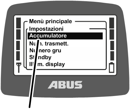 U:\Allgemein\Produkthandbücher\Produkthandbücher Fotos\ABURemote Meisterschalter\Ohne Sender (mit Displaytexten)\trans_de\Menü Batterie.png